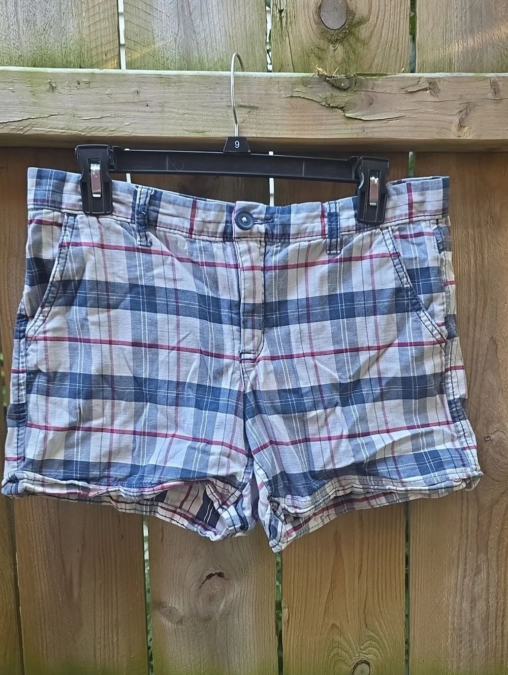 Faded Glory Blue and White Plaid Cotton Shorts